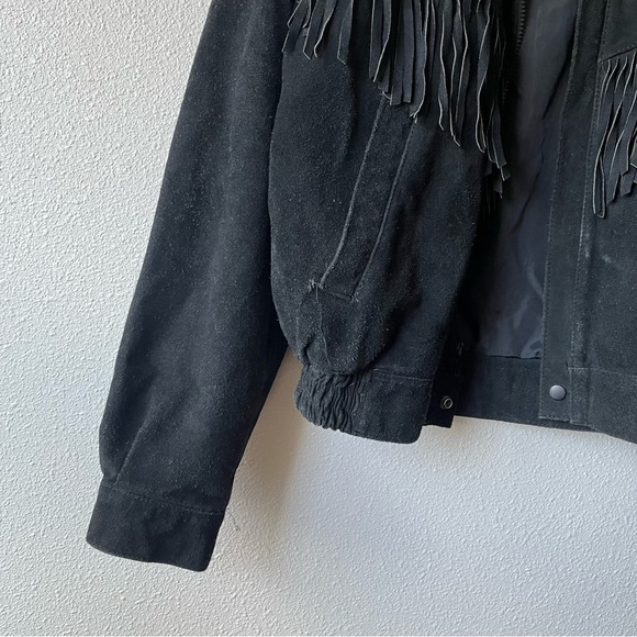 Wilson Black Bomber Jacket with Fringe Details - Picture 4 of 14